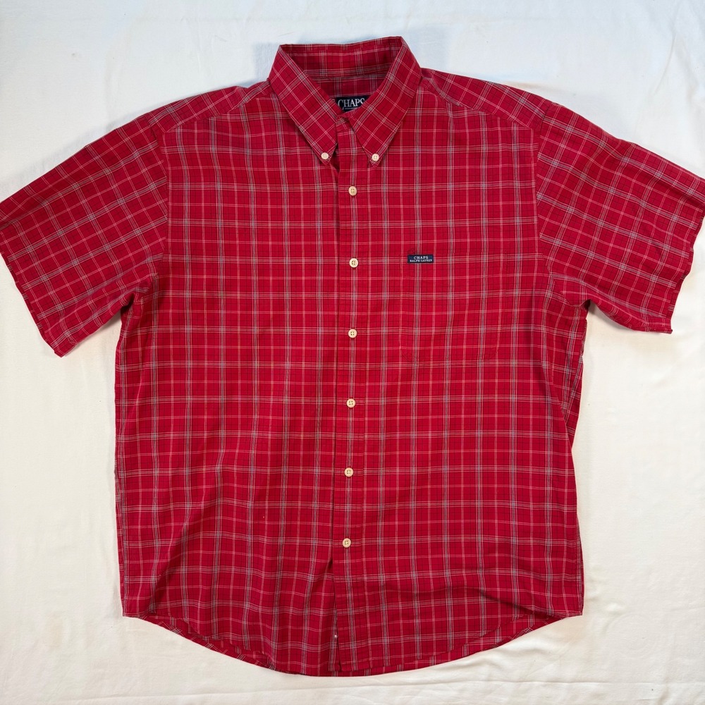 Chaps Ralph Lauren Vintage Mens Red Plaid Short Sleeve Button Down Shirt Large L